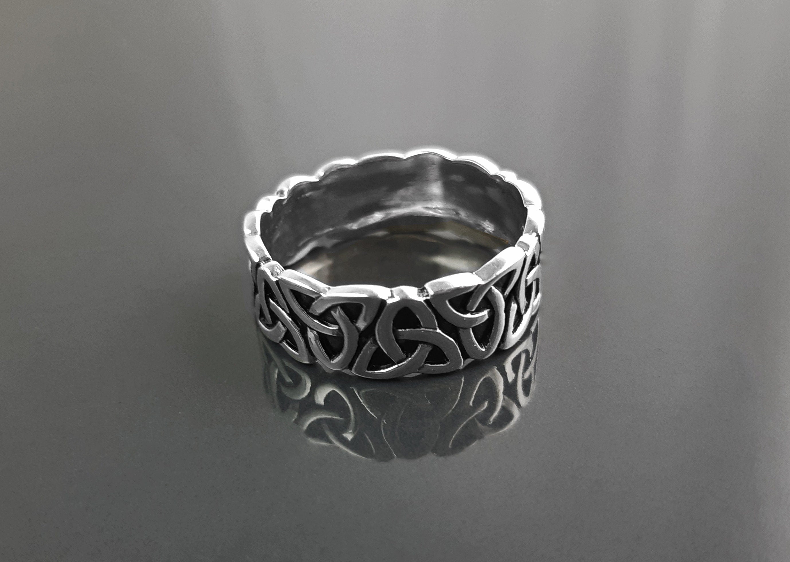 Sterling Silver Triquetra Ring, Norse Viking Celtic Knot Band
