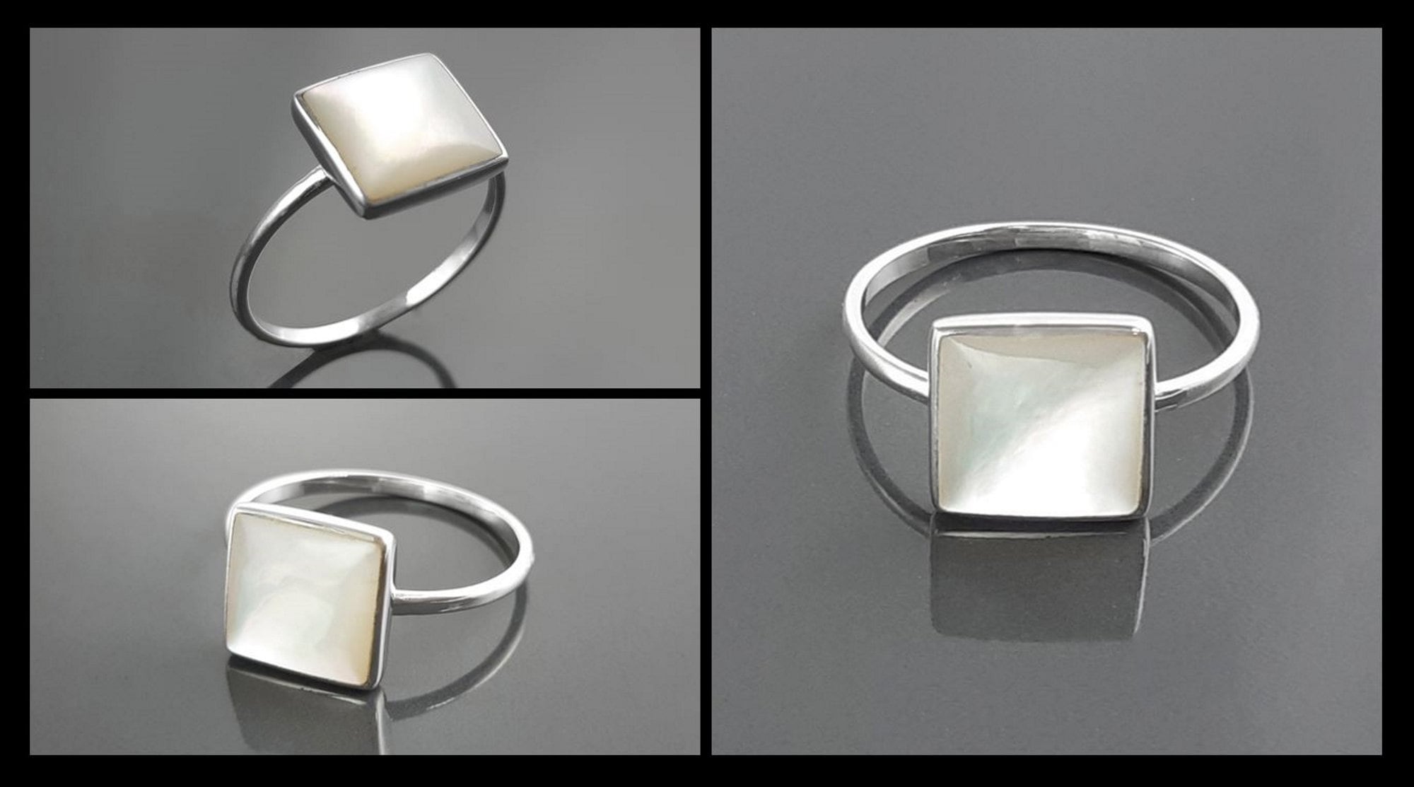 Stacking Ring Sterling 925 Square Mother of Pearl - Small Pearl Ring - Affordable Dainty Ring - MOP Ring - Unique White Stone Jewelry