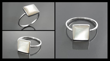 Stacking Ring Sterling 925 Square Mother of Pearl - Small Pearl Ring - Affordable Dainty Ring - MOP Ring - Unique White Stone Jewelry