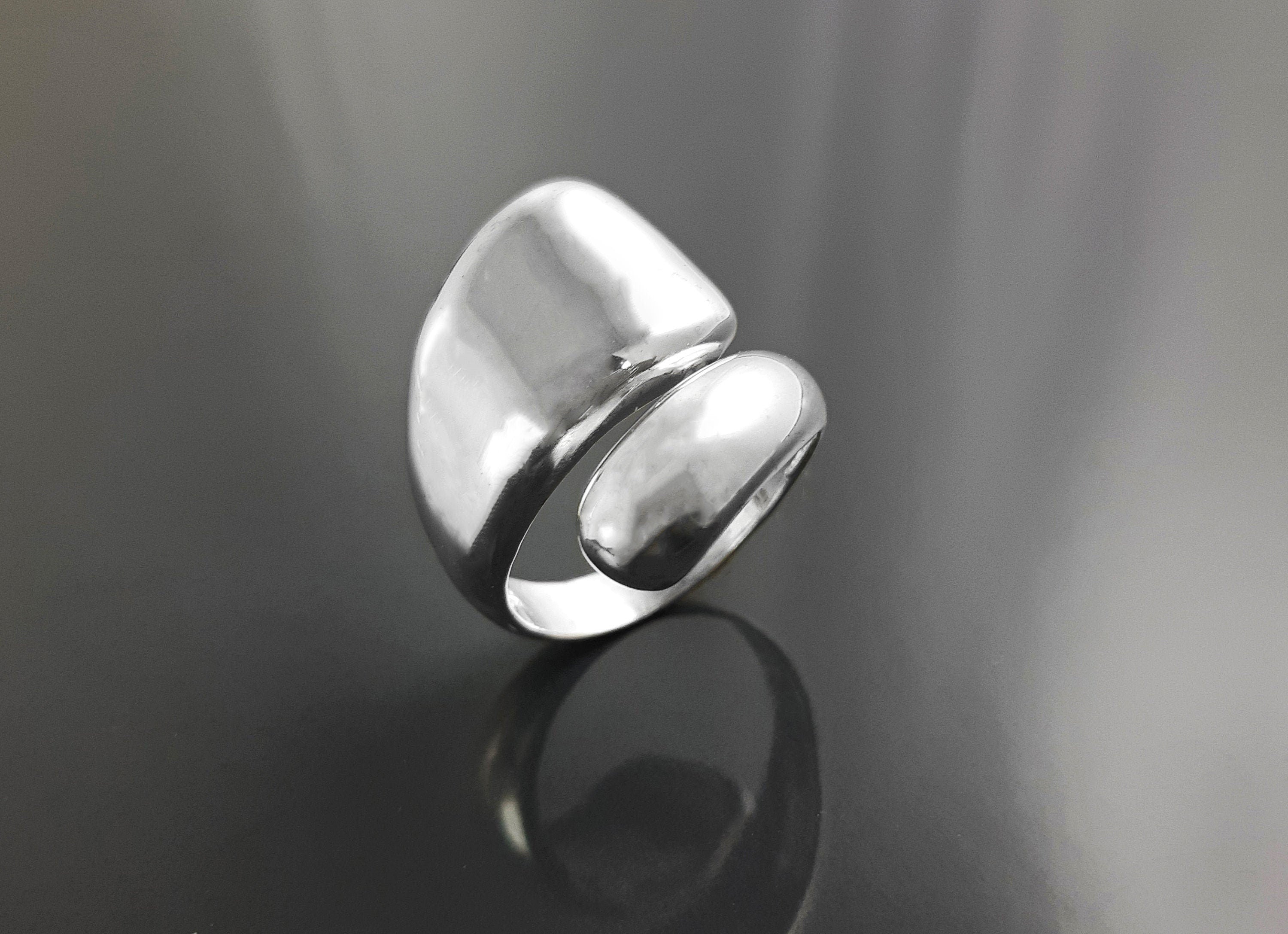 Modern Sterling Silver Bypass Open Ring