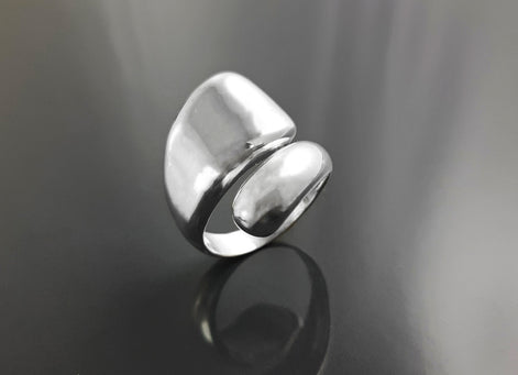 Modern Sterling Silver Bypass Open Ring