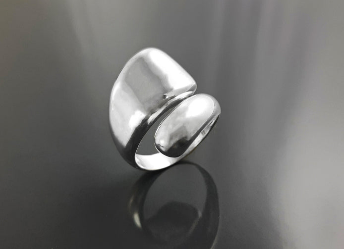 Modern Sterling Silver Bypass Open Ring