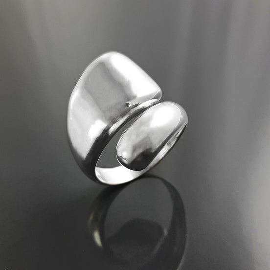 Modern Sterling Silver Bypass Open Ring