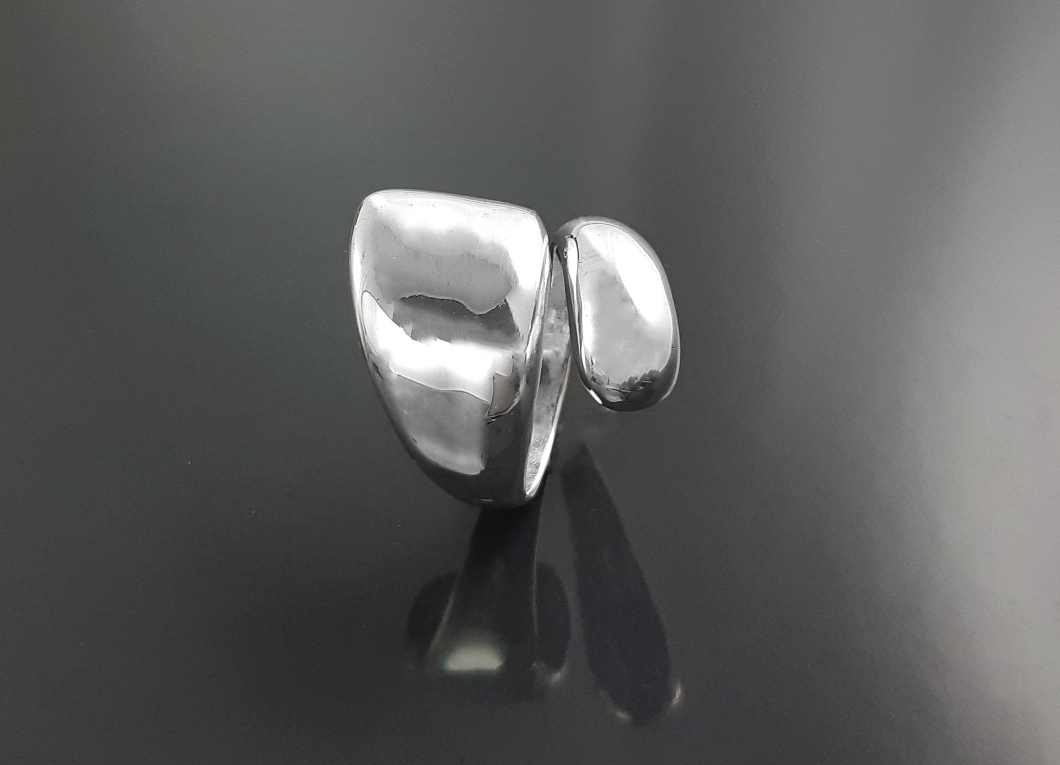 Modern Sterling Silver Bypass Open Ring