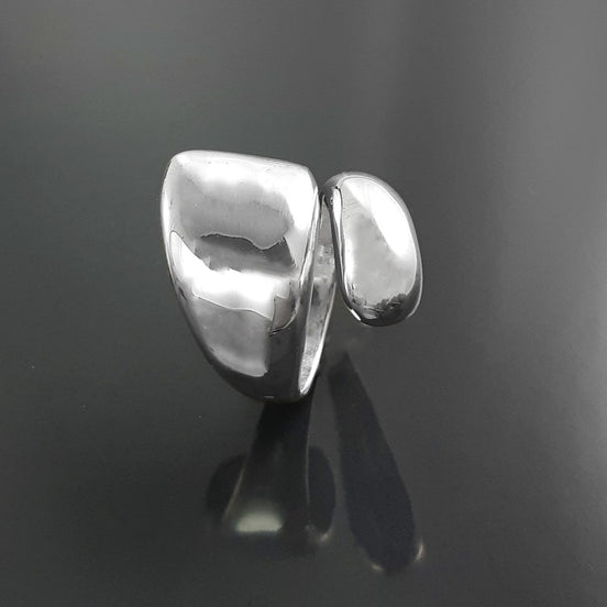 Modern Sterling Silver Bypass Open Ring