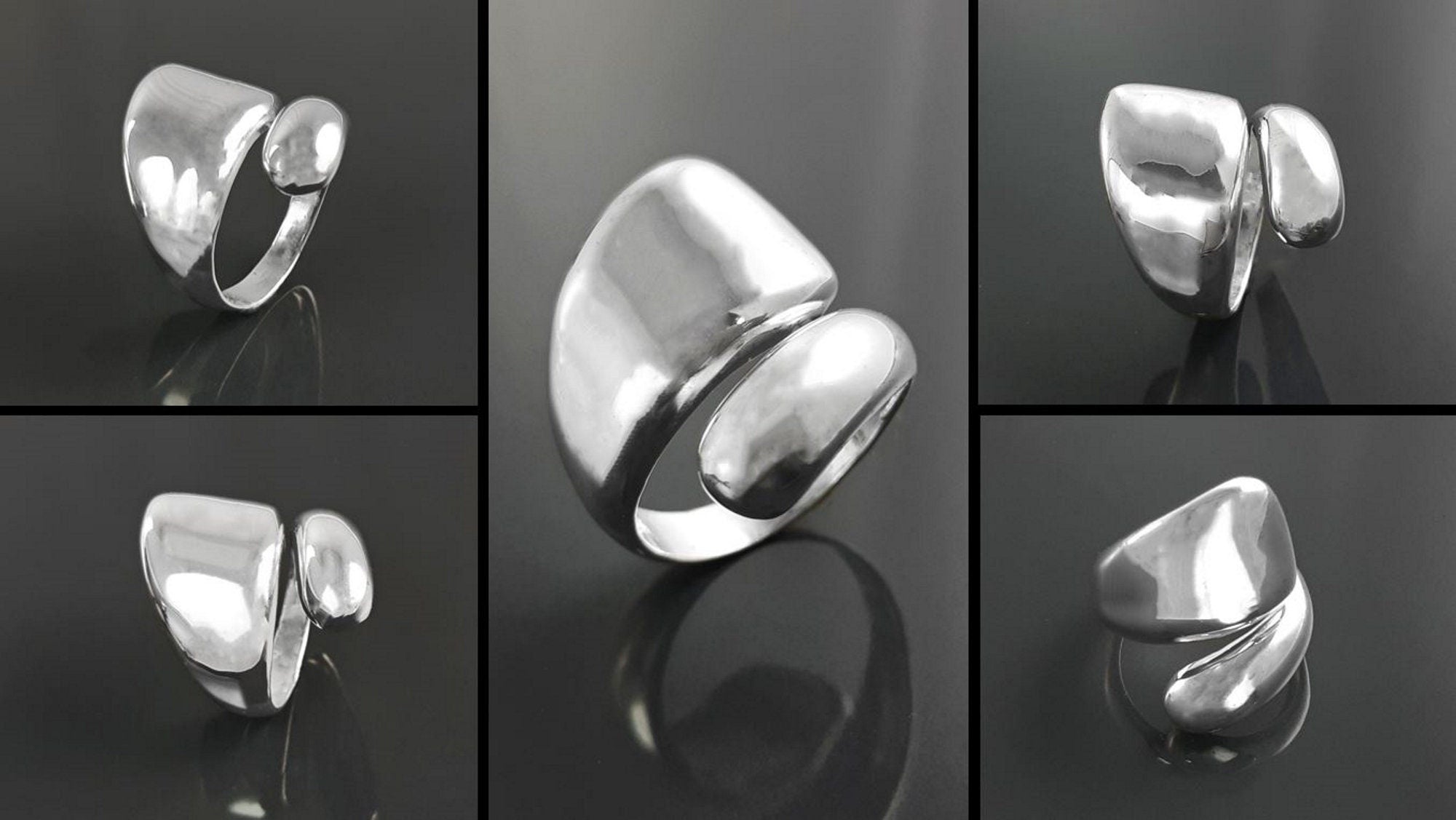 Modern Sterling Silver Bypass Open Ring
