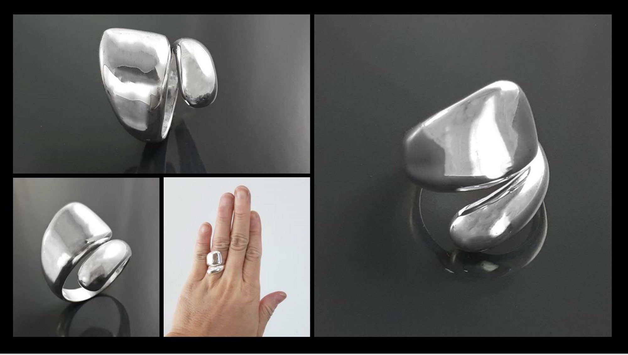 Modern Sterling Silver Bypass Open Ring