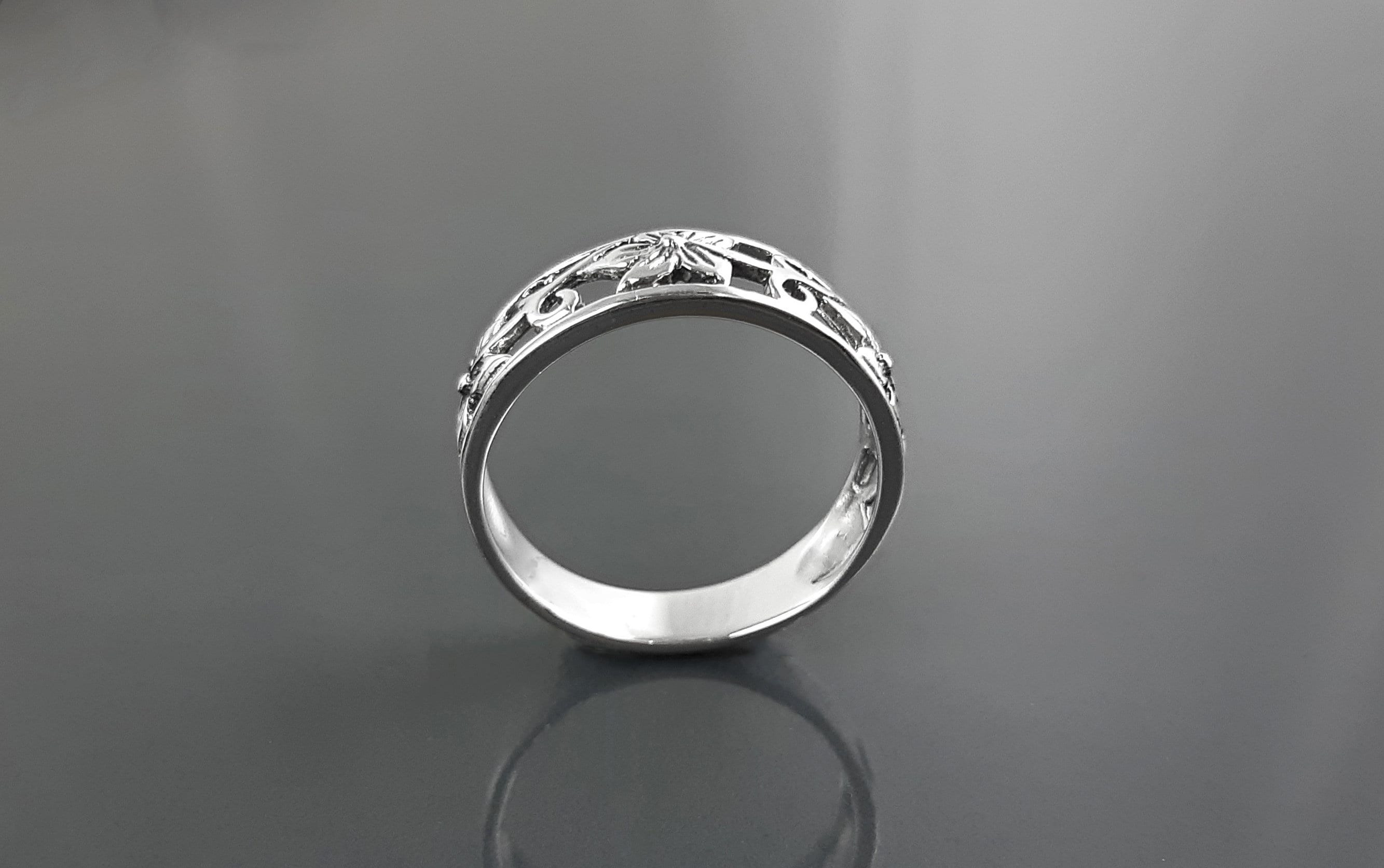 Sterling Silver Floral Blossom Ring, Boho Open Band Stacking Jewelry