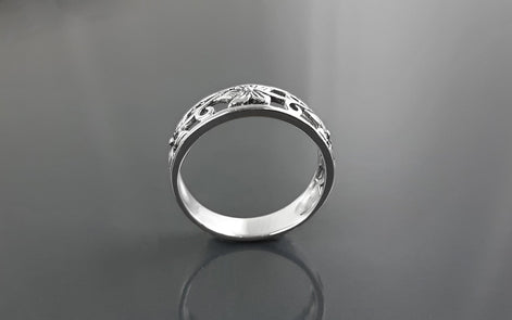 Sterling Silver Floral Blossom Ring, Boho Open Band Stacking Jewelry