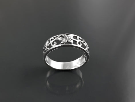 Sterling Silver Floral Blossom Ring, Boho Open Band Stacking Jewelry