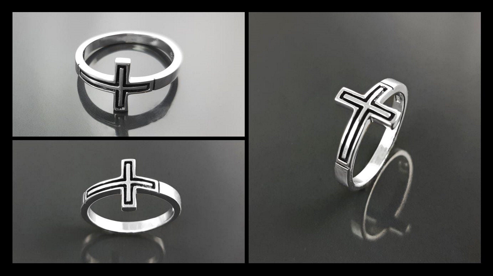 Sterling Silver Cross Ring, Sideways Crucifix, Religious Jewelry, 925