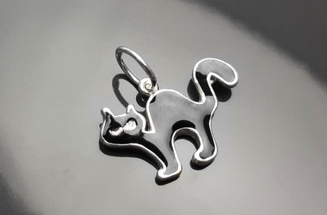Sterling Silver Black Cat Pendant Necklace, Halloween Witchy Jewelry