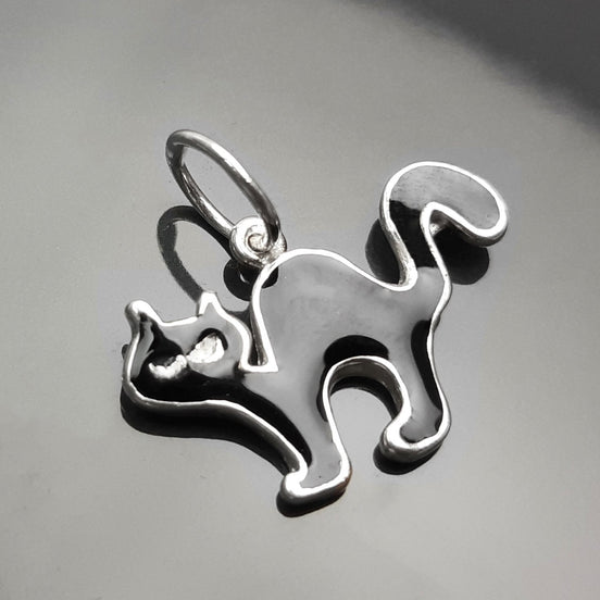 Sterling Silver Black Cat Pendant Necklace, Halloween Witchy Jewelry