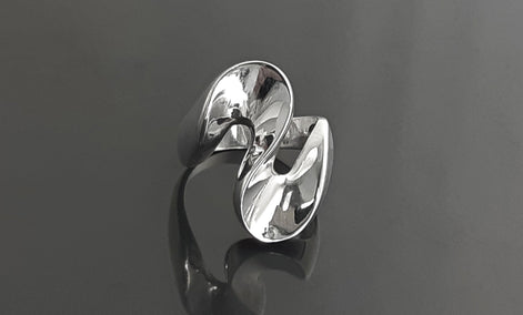 Large Wave Ring, Sterling Silver Ring Wide Curved Zigzag Design, Modern Minimalist Geometric Jewelry