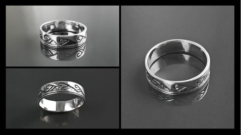 Tribal Wave Ring, Sterling Silver, Surfer Beach Band, Carved Ocean Waves Pattern, Unique Ocean Jewelry, Unisex ring