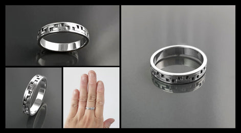 Tetris T Pattern Ring, Geometric Pattern Ring, Sterling Silver, Nested Pattern Band, Unique Stacking Ring, Original Unisex Gift