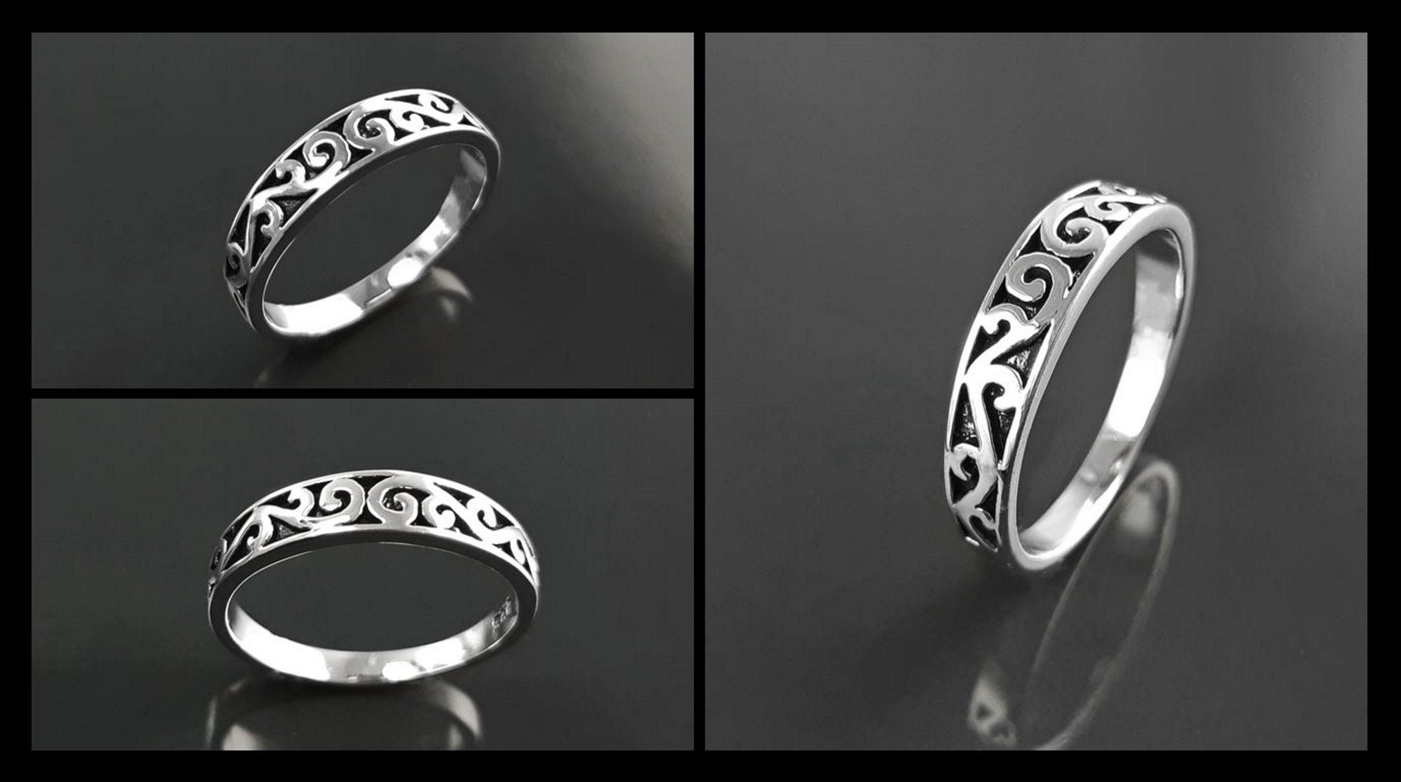 Baroque ring, sterling silver, hipster engraved pattern jewelry, original engagement ring, gift for women and men