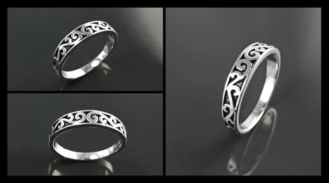 Baroque ring, sterling silver, hipster engraved pattern jewelry, original engagement ring, gift for women and men