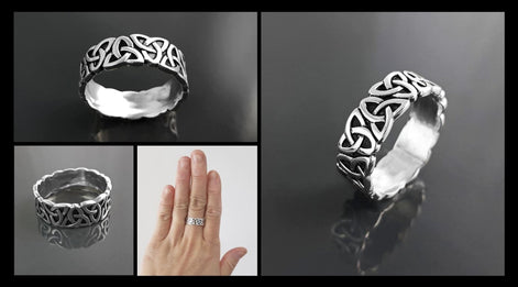 Sterling Silver Triquetra Ring, Norse Viking Celtic Knot Band