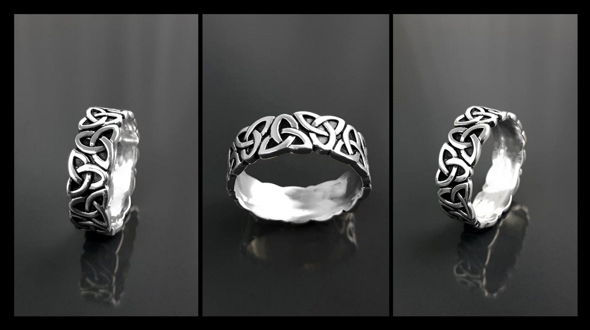 Sterling Silver Triquetra Ring, Norse Viking Celtic Knot Band