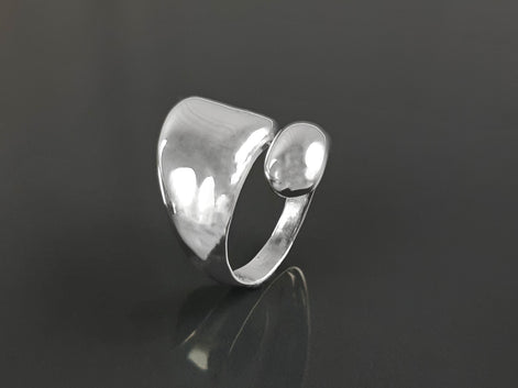 Modern Sterling Silver Bypass Open Ring