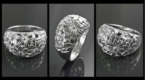 Daisy Flower Ring, Sterling Silver, Daisies Country Flowers Filigree Ring, Blossom Floral, Spring Summer Bloom Ring, Nature Jewelry