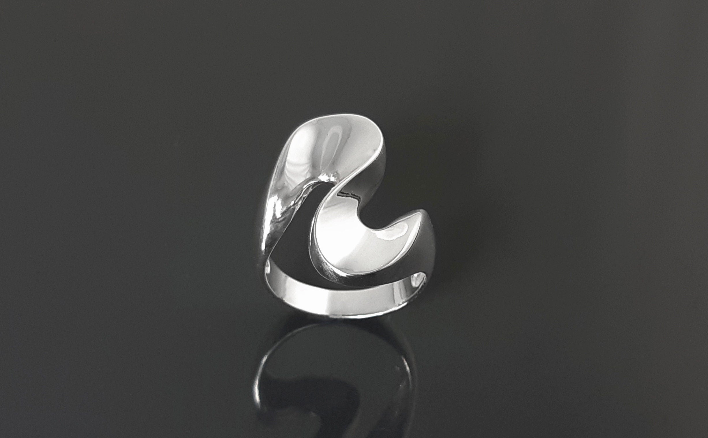 Large Wave Ring, Sterling Silver Ring Wide Curved Zigzag Design, Modern Minimalist Geometric Jewelry