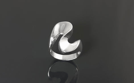 Large Wave Ring, Sterling Silver Ring Wide Curved Zigzag Design, Modern Minimalist Geometric Jewelry