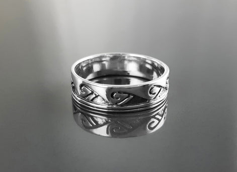Tribal Wave Ring, Sterling Silver, Surfer Beach Band, Carved Ocean Waves Pattern, Unique Ocean Jewelry, Unisex ring