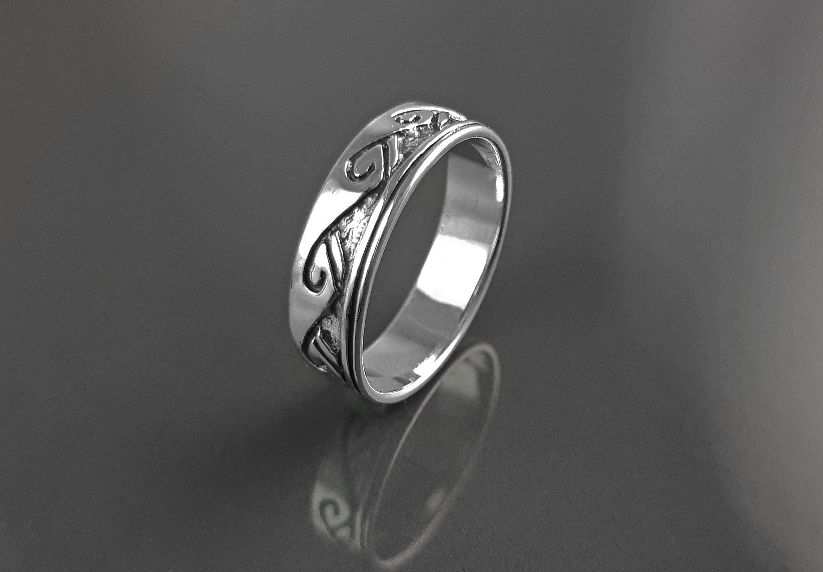 Tribal Wave Ring, Sterling Silver, Surfer Beach Band, Carved Ocean Waves Pattern, Unique Ocean Jewelry, Unisex ring