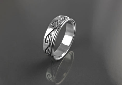 Tribal Wave Ring, Sterling Silver, Surfer Beach Band, Carved Ocean Waves Pattern, Unique Ocean Jewelry, Unisex ring