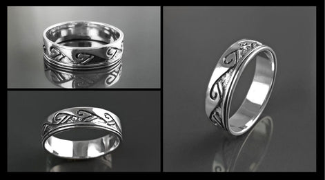 Tribal Wave Ring, Sterling Silver, Surfer Beach Band, Carved Ocean Waves Pattern, Unique Ocean Jewelry, Unisex ring