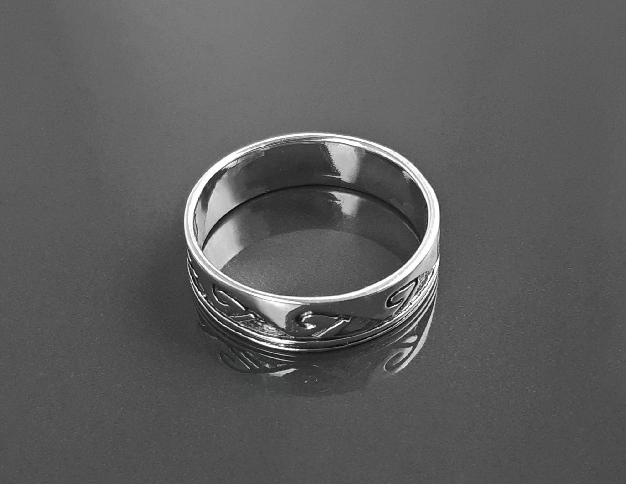 Tribal Wave Ring, Sterling Silver, Surfer Beach Band, Carved Ocean Waves Pattern, Unique Ocean Jewelry, Unisex ring