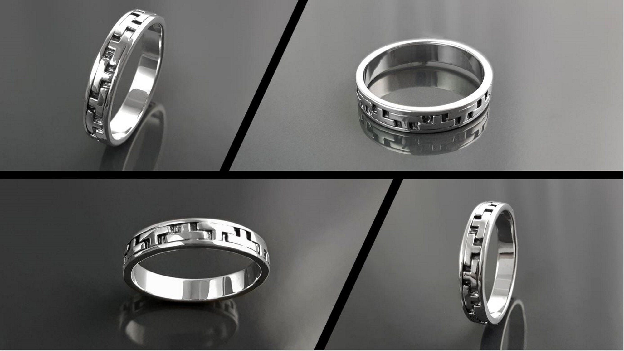 Tetris T Pattern Ring, Geometric Pattern Ring, Sterling Silver, Nested Pattern Band, Unique Stacking Ring, Original Unisex Gift