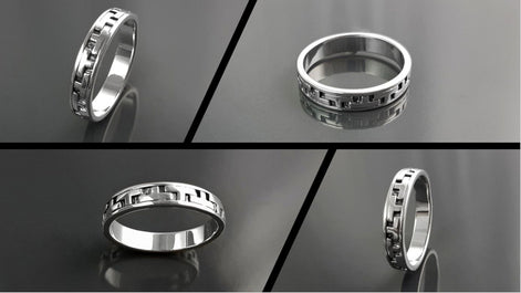 Tetris T Pattern Ring, Geometric Pattern Ring, Sterling Silver, Nested Pattern Band, Unique Stacking Ring, Original Unisex Gift