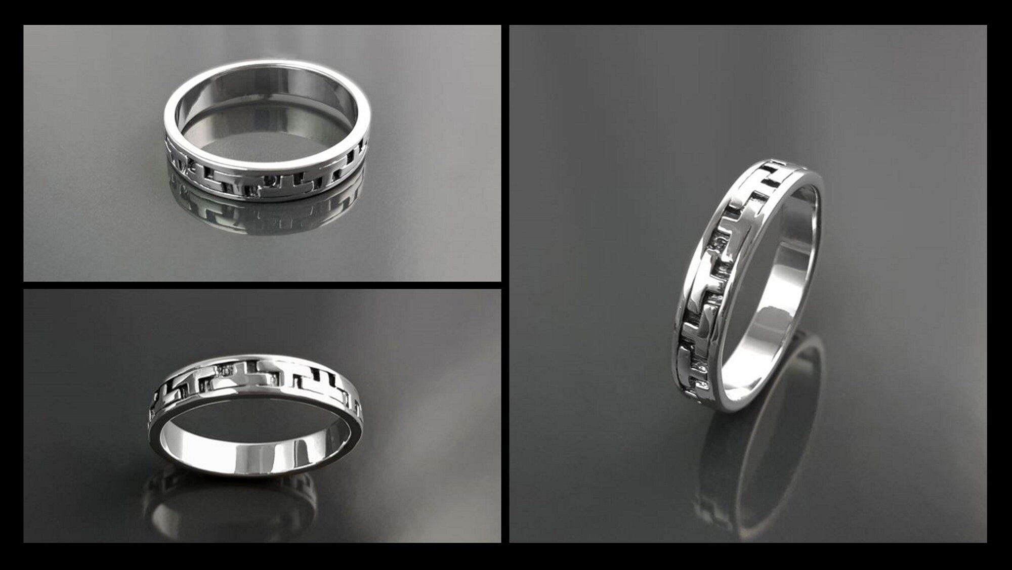 Tetris T Pattern Ring, Geometric Pattern Ring, Sterling Silver, Nested Pattern Band, Unique Stacking Ring, Original Unisex Gift