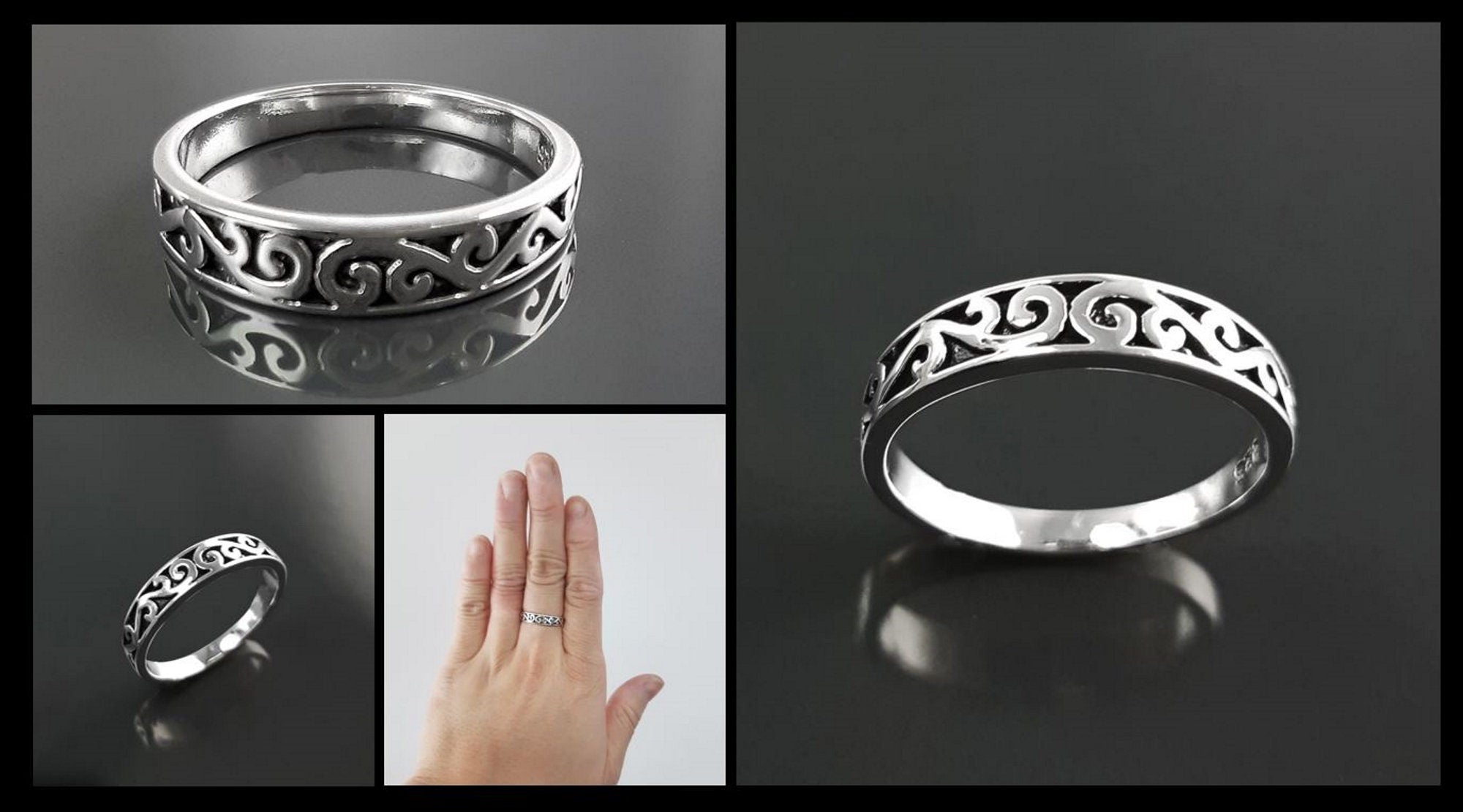 Baroque ring, sterling silver, hipster engraved pattern jewelry, original engagement ring, gift for women and men