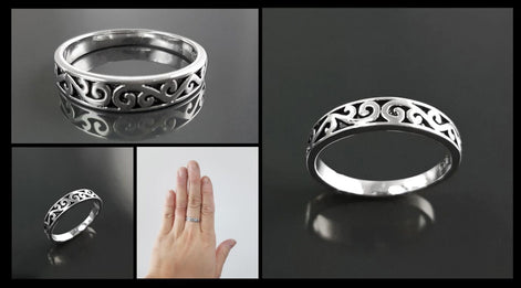 Baroque ring, sterling silver, hipster engraved pattern jewelry, original engagement ring, gift for women and men