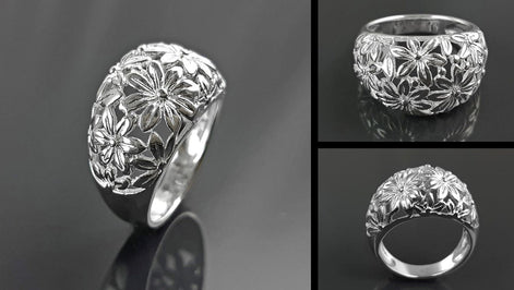 Daisy Flower Ring, Sterling Silver, Daisies Country Flowers Filigree Ring, Blossom Floral, Spring Summer Bloom Ring, Nature Jewelry
