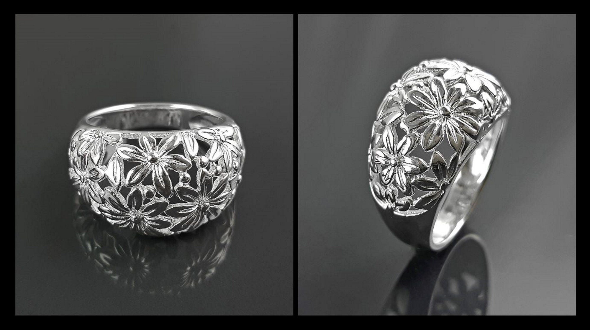 Daisy Flower Ring, Sterling Silver, Daisies Country Flowers Filigree Ring, Blossom Floral, Spring Summer Bloom Ring, Nature Jewelry