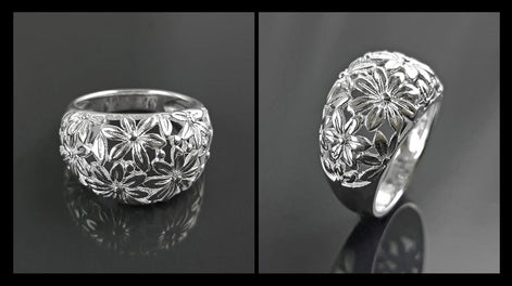 Daisy Flower Ring, Sterling Silver, Daisies Country Flowers Filigree Ring, Blossom Floral, Spring Summer Bloom Ring, Nature Jewelry