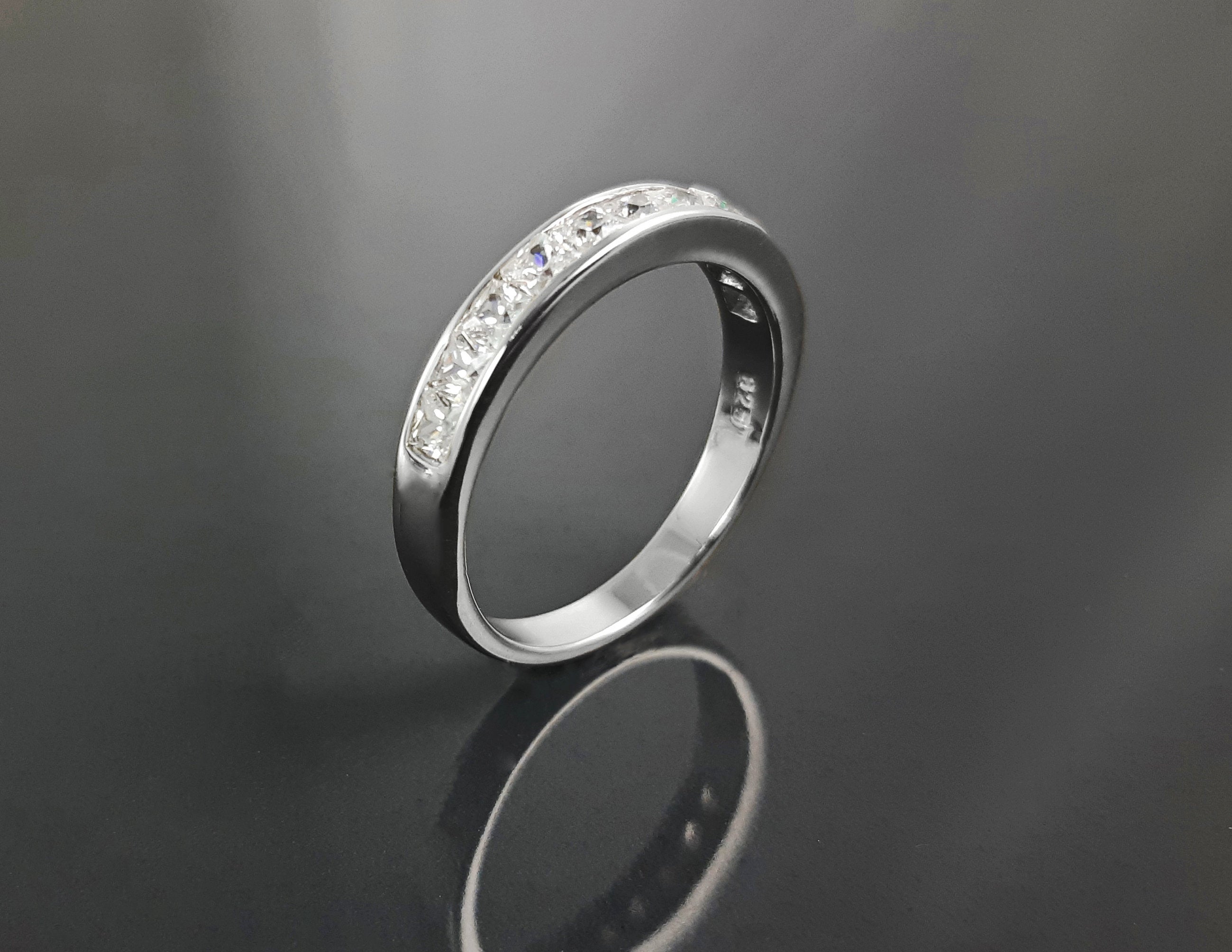 Half Eternity Ring, Third Eternity Band, White Clear Stones (Cz), Modern Eternity Band, square stones Eternity Band