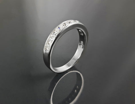 Half Eternity Ring, Third Eternity Band, White Clear Stones (Cz), Modern Eternity Band, square stones Eternity Band