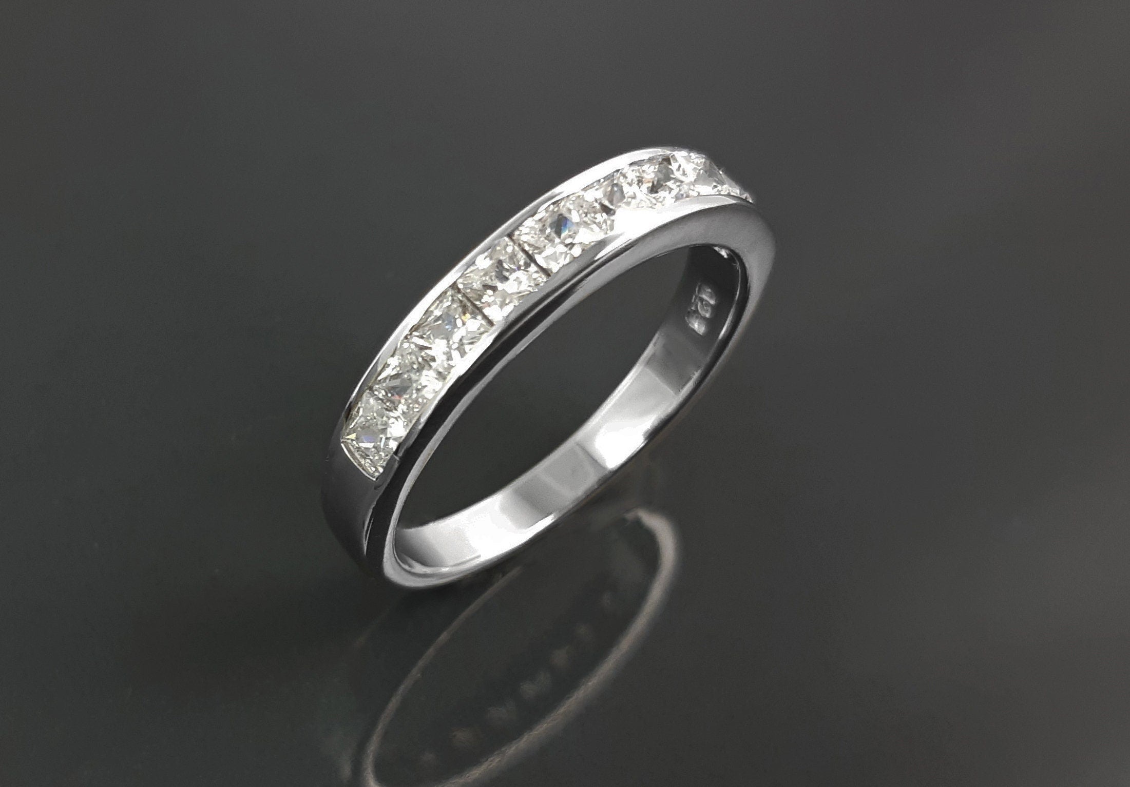 Half Eternity Ring, Third Eternity Band, White Clear Stones (Cz), Modern Eternity Band, square stones Eternity Band
