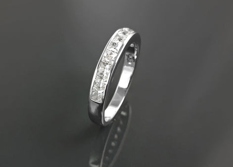 Half Eternity Ring, Third Eternity Band, White Clear Stones (Cz), Modern Eternity Band, square stones Eternity Band