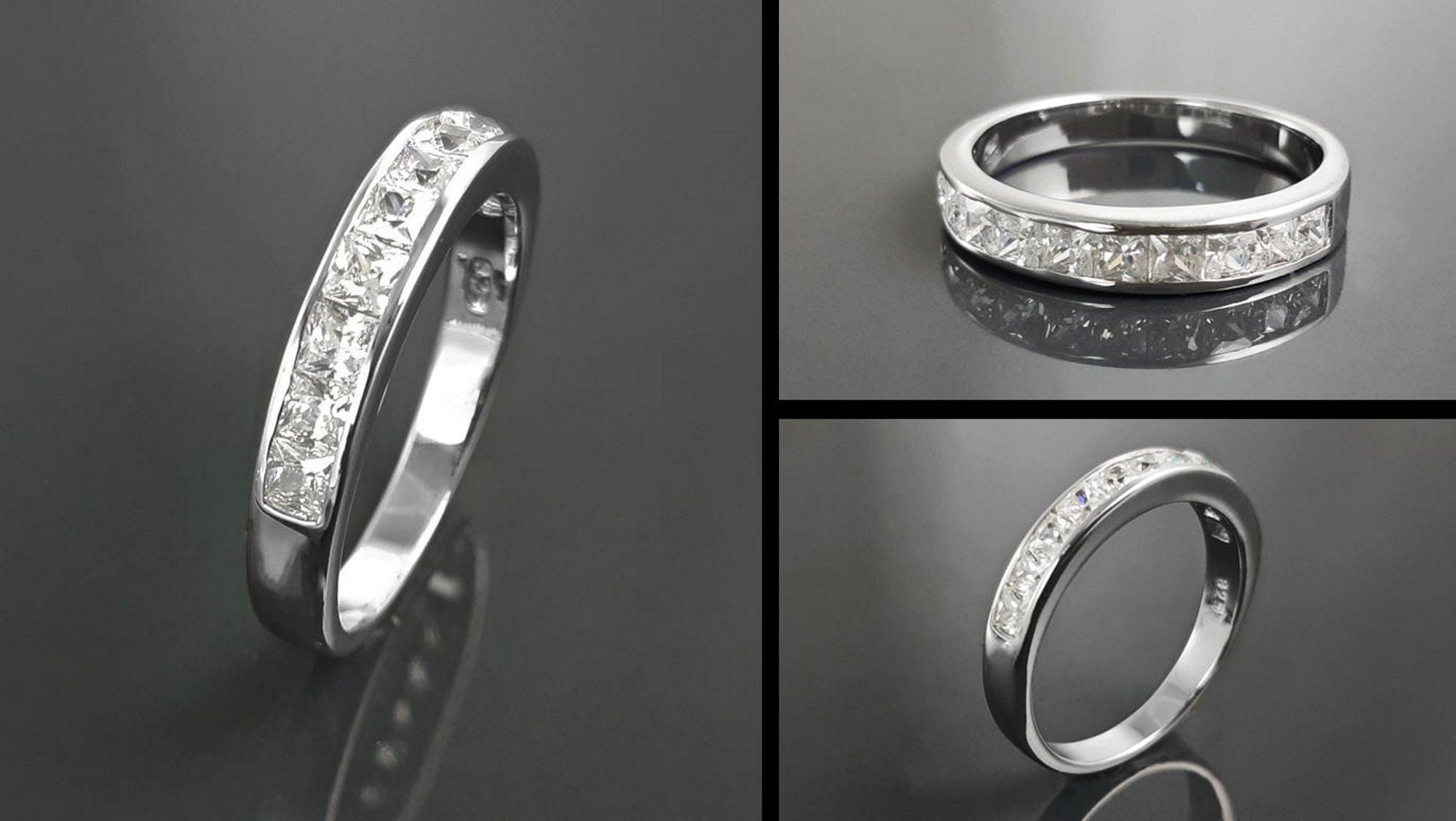 Half Eternity Ring, Third Eternity Band, White Clear Stones (Cz), Modern Eternity Band, square stones Eternity Band