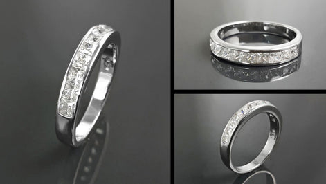Half Eternity Ring, Third Eternity Band, White Clear Stones (Cz), Modern Eternity Band, square stones Eternity Band