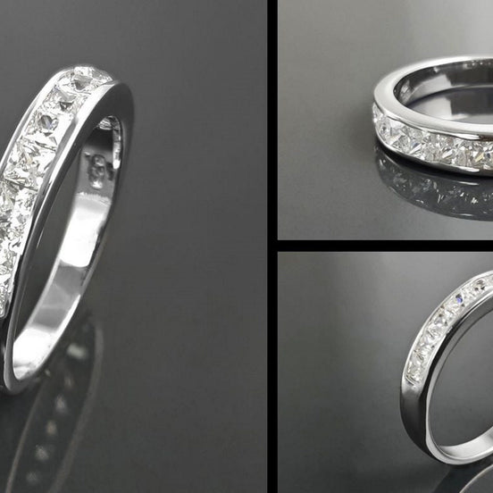 Half Eternity Ring, Third Eternity Band, White Clear Stones (Cz), Modern Eternity Band, square stones Eternity Band