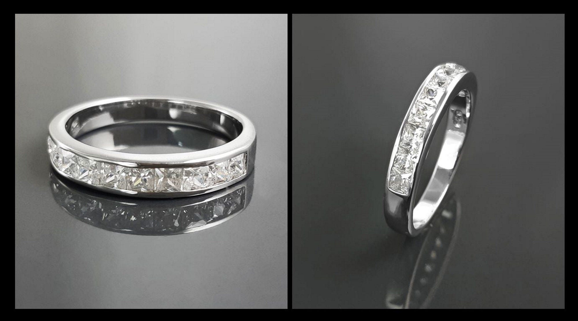 Half Eternity Ring, Third Eternity Band, White Clear Stones (Cz), Modern Eternity Band, square stones Eternity Band