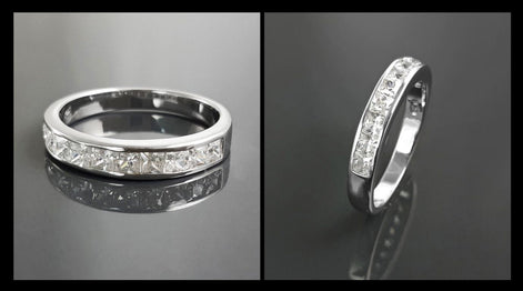 Half Eternity Ring, Third Eternity Band, White Clear Stones (Cz), Modern Eternity Band, square stones Eternity Band